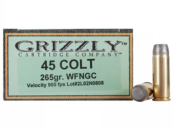 Grizzly Ammunition 45 Colt (Long Colt) 265 Grain Cast Performance Lead Wide Flat Nose Gas Check (950 fps) Box of 20