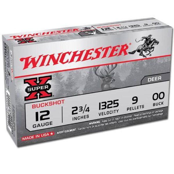 Winchester Super X 12 Gauge Shotshell 5 Rounds, 2 75" Nine Pellet Lead 00 Buck